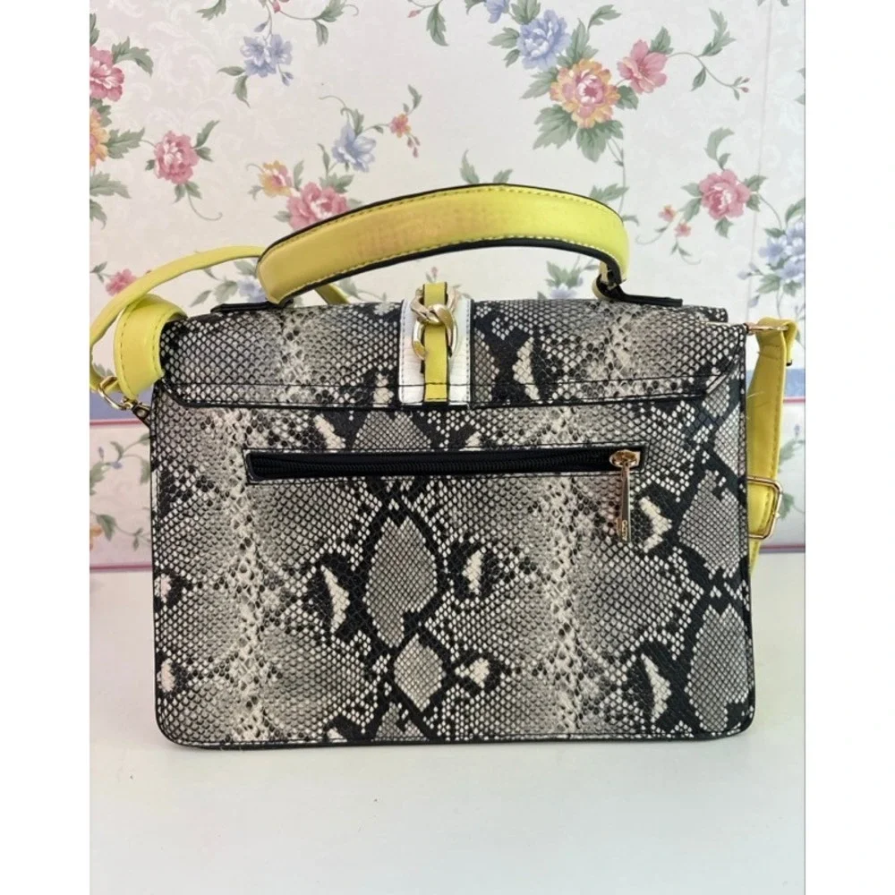 Aldo Snakeskin Print Satchel Neon Yellow Grey White Crossbody Handbag